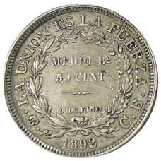 Монета 50 сентаво 1892 года Боливия (аверс)
