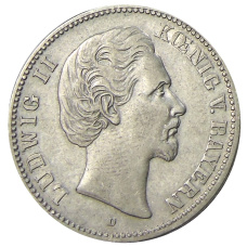 Монета 2 марки 1876 года D Германия (Бавария) (аверс)