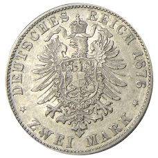 Монета 2 марки 1876 года D Германия (Бавария) (реверс)