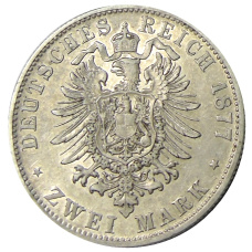 Монета 2 марки 1877 года D Германия (Бавария) (реверс)