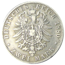 Монета 2 марки 1880 года D Германия (Бавария) (реверс)