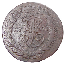 Монета 2 копейки 1763 года СП-М (аверс)