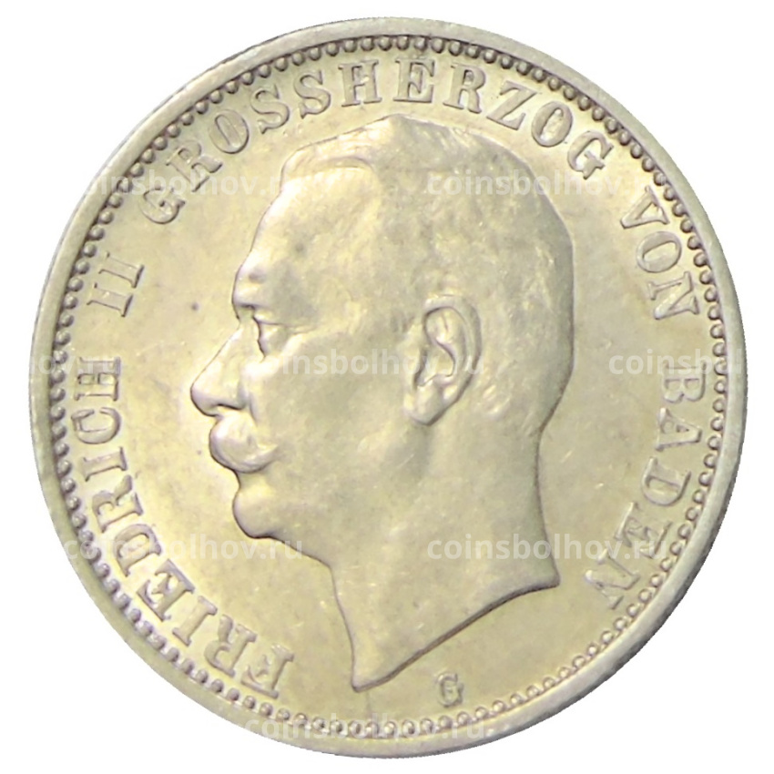 Монета 2 марки 1913 года G Германия (Баден)