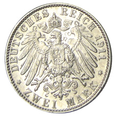 Монета 2 марки 1911 года Е Германия (Саксония) (реверс)