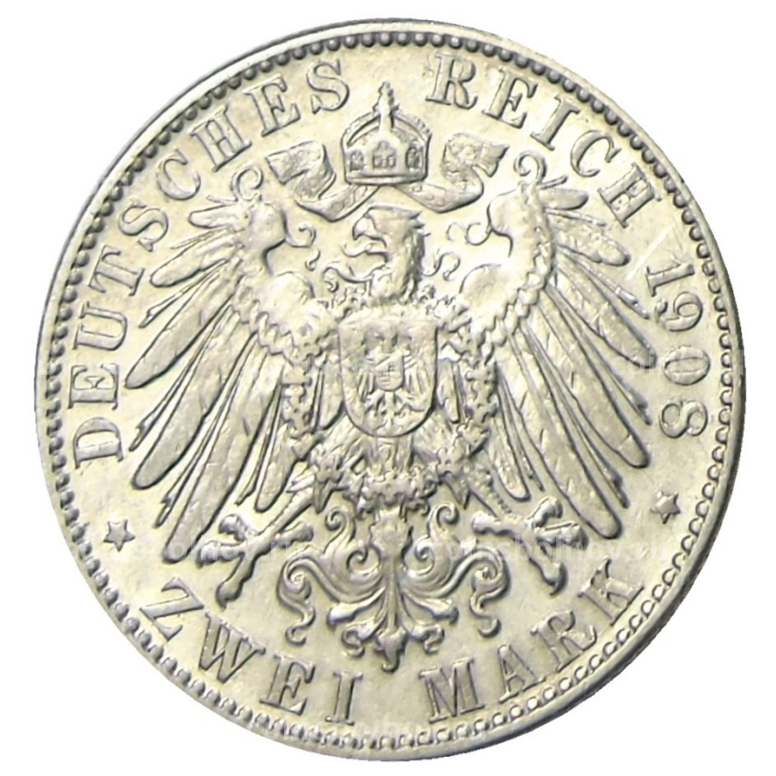 Монета 2 марки 1908 года Е Германия (Саксония) (вид 2)