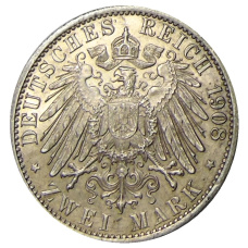 Монета 2 марки 1908 года Германия (Саксен-Веймар-Эйзенах) «350 лет Йенскому университету» (реверс)