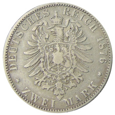 Монета 2 марки 1876 года A Германия (Мекленбург-Шверин) (реверс)