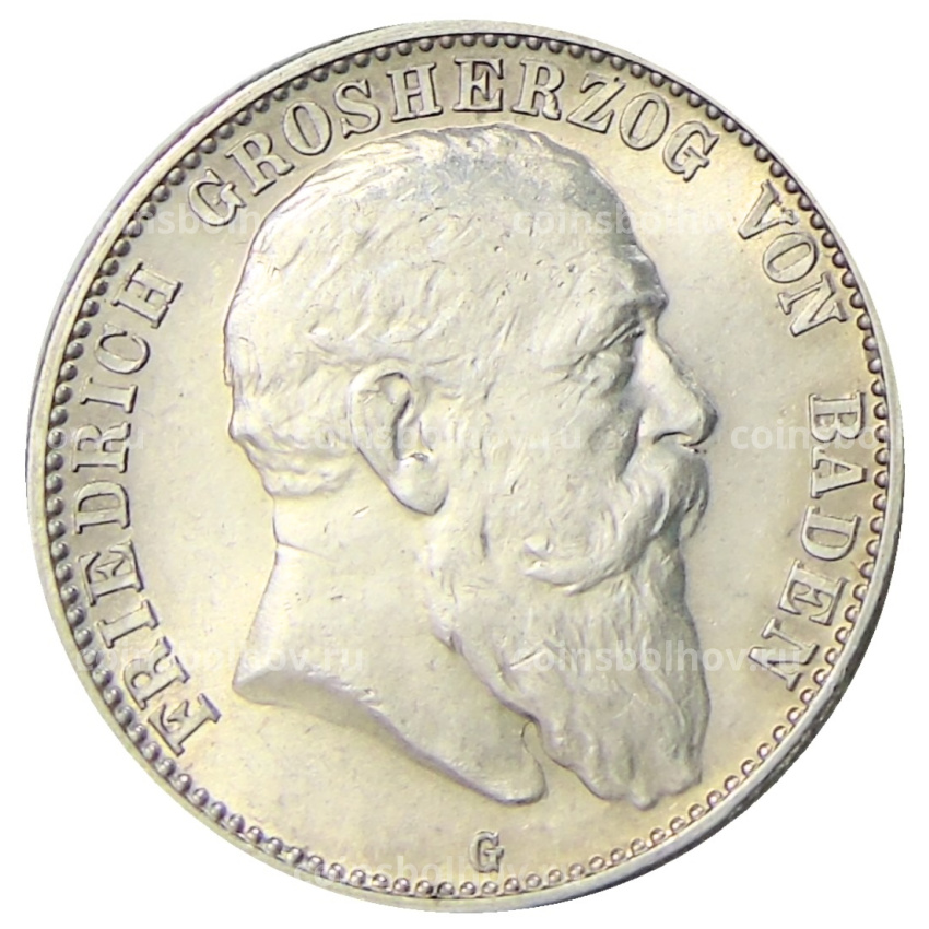 Монета 2 марки 1907 года G Германия (Баден)