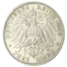 Монета 3 марки 1910 года A Германия (Любек) (реверс)