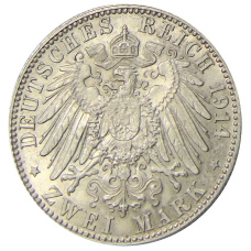 Монета 2 марки 1914 года D Германия (Бавария) (реверс)