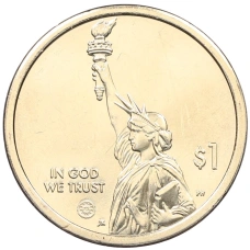 Монета 1 доллар 2025 года D США «Американские инновации — Конвейерная линия для сборки автомобиля (Мичиган)» (реверс)