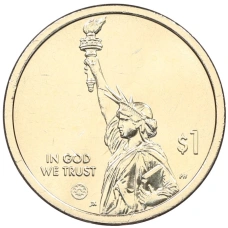 Монета 1 доллар 2025 года P США «Американские инновации — Конвейерная линия для сборки автомобиля (Мичиган)» (реверс)