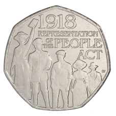 Монета 50 пенсов 2018 года Великобритания « 100 лет представлению Закона о народе» (аверс)