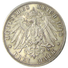 Монета 3 марки 1910 года A Германия (Саксен-Веймар-Aйзенах) — Свадьба Вильгельма и Феодоры (реверс)