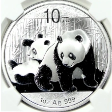 Монета 10 юаней 2010 года Китай «Панда» (в слабе NGC MS 70) (аверс)