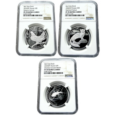 Набор из 3 монет  2 рубля 2024 года СПМД «Красная книга — Дикуша, Перевязка, Морщинистокрылая жужелица» (в слабах NGC PF 70 ULTRA KAMEO) (аверс)