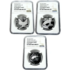 Набор из 3 монет  2 рубля 2024 года СПМД «Красная книга — Дикуша, Перевязка, Морщинистокрылая жужелица» (в слабах NGC PF 70 ULTRA KAMEO) (аверс)