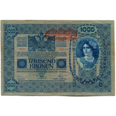 Банкнота 1000 крон 1902 года Австрия — надпечатка