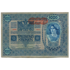 Банкнота 1000 крон 1902 года Австрия — надпечатка (аверс)