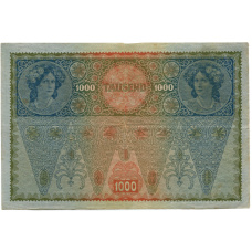 Банкнота 1000 крон 1902 года Австрия — надпечатка (реверс)
