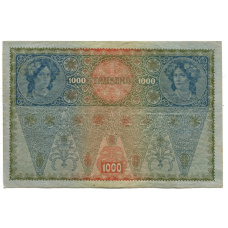 Банкнота 1000 крон 1902 года Австрия — надпечатка (реверс)