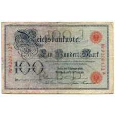 Банкнота 100 марок 1908 года Германия «Прозрачный орел»