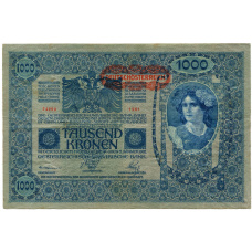 Банкнота 1000 крон 1902 года Австрия — надпечатка