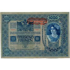 Банкнота 1000 крон 1902 года Австрия — надпечатка (аверс)