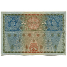 Банкнота 1000 крон 1902 года Австрия — надпечатка (реверс)