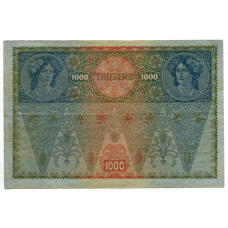 Банкнота 1000 крон 1902 года Австрия — надпечатка (реверс)