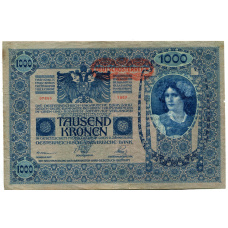 Банкнота 1000 крон 1902 года Австрия — надпечатка (аверс)