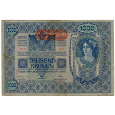 Банкнота 1000 крон 1902 года Австрия — Надпечатка (аверс)