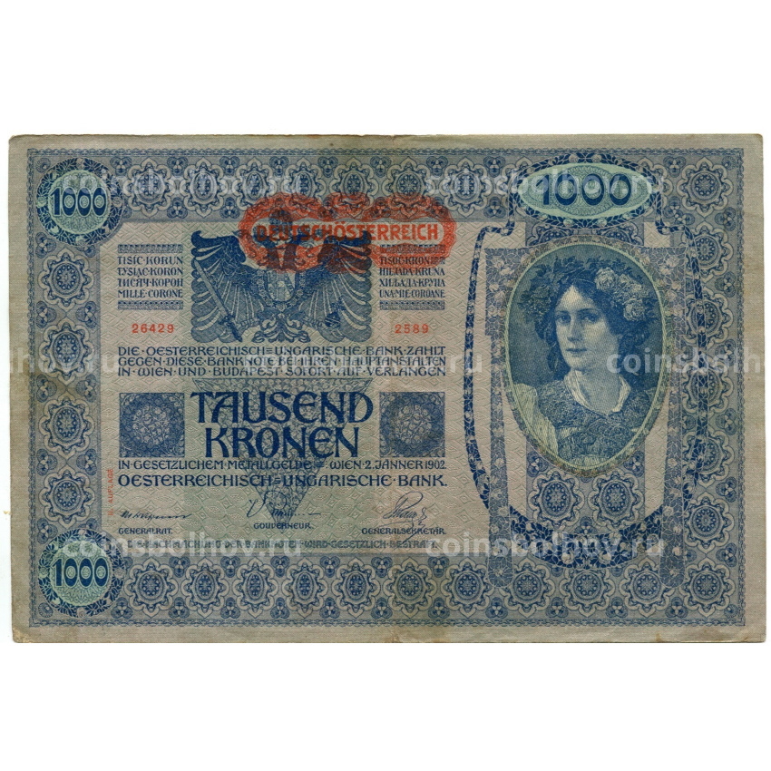 Банкнота 1000 крон 1902 года Австрия — Надпечатка