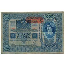 Банкнота 1000 крон 1902 года Австрия — Надпечатка (аверс)