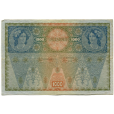 Банкнота 1000 крон 1902 года Австрия — Надпечатка (реверс)