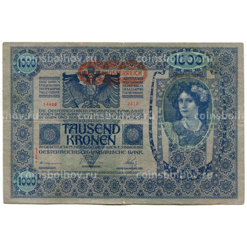 Банкнота 1000 крон 1902 года Австрия — Надпечатка