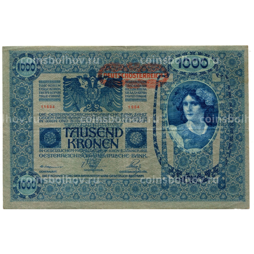 Банкнота 1000 крон 1902 года Австрия — Надпечатка