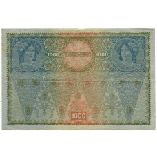 Банкнота 1000 крон 1902 года Австрия — Надпечатка (вид 2)