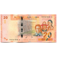 Банкнота 20 боливиано 1986 (2018 года) Боливия «Боливия многонациональная страна»