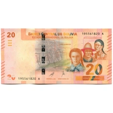 Банкнота 20 боливиано 1986 (2018 года) Боливия «Боливия многонациональная страна» (аверс)