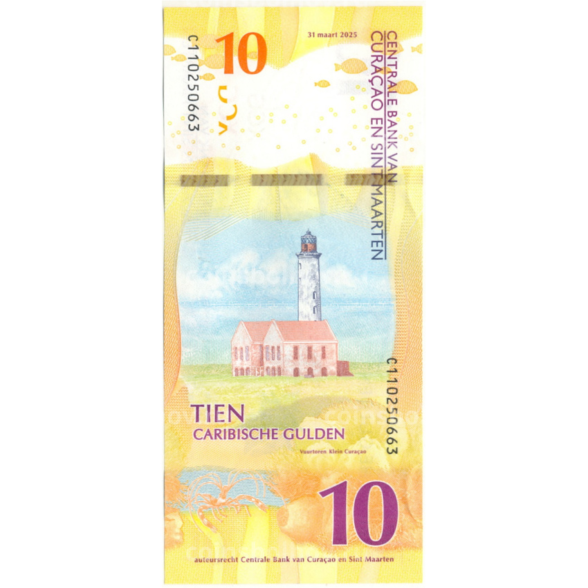 Банкнота 10 гульденов 2025 года Кюрасао и Сен-Мартен (вид 2)