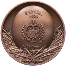 Монета 25 центов 2025 года Самоа «Болотная сова» (реверс)