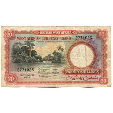 Банкнота 20 шиллингов 1953 года Британскакя Западная Африка