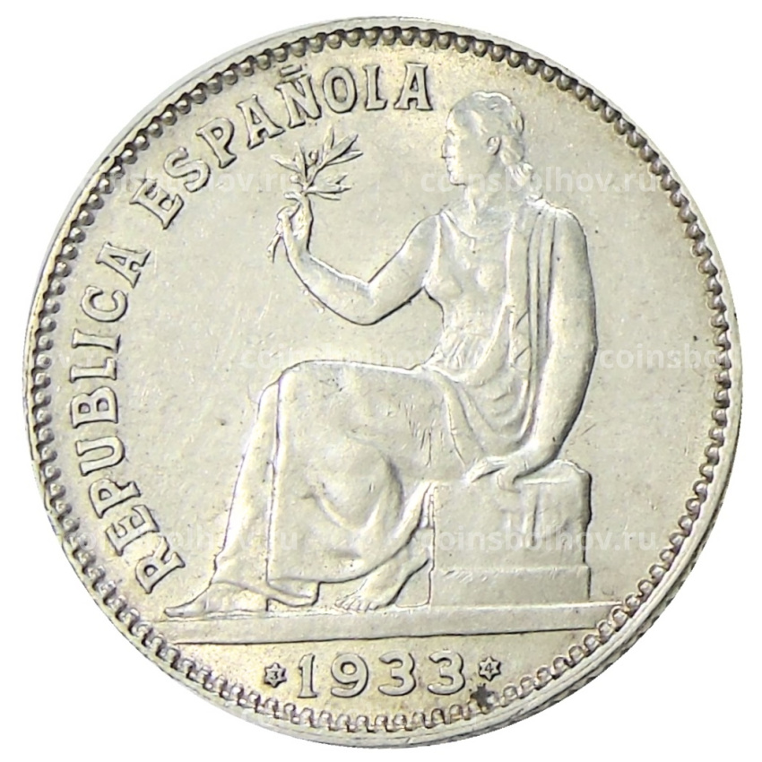 Монета 1 песета 1933 года Испания