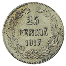 Монета 25 пенни 1917 года Русская Финляндия — Орел без корон (Временное правительство) (аверс)