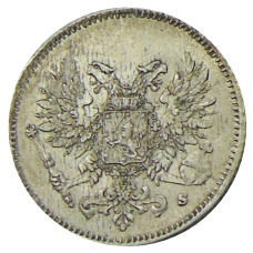 Монета 25 пенни 1917 года Русская Финляндия — Орел без корон (Временное правительство) (реверс)