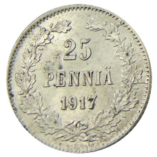 Монета 25 пенни 1917 года Русская Финляндия — Орел без корон (Временное правительство) (аверс)