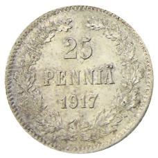 Монета 25 пенни 1917 года Русская Финляндия — Орел без корон (Временное правительство) (аверс)