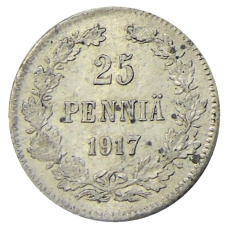 Монета 25 пенни 1917 года Русская Финляндия — Орел без корон (Временное правительство) (аверс)