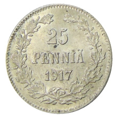 Монета 25 пенни 1917 года Русская Финляндия — Орел без корон (Временное правительство) (аверс)